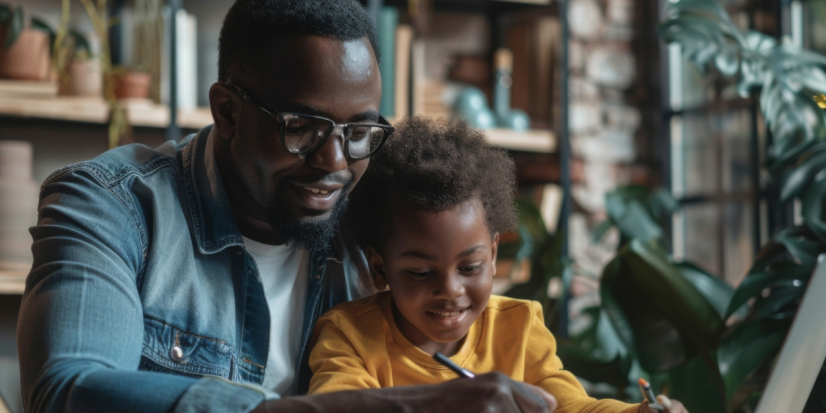 Father and daughter learning together